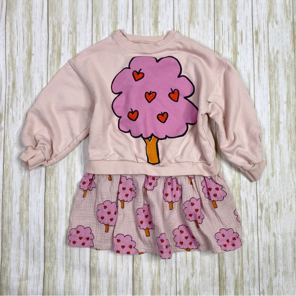Zara Kids Pink Contrasting Apple Long Sleeve Dress - Picture 1 of 7